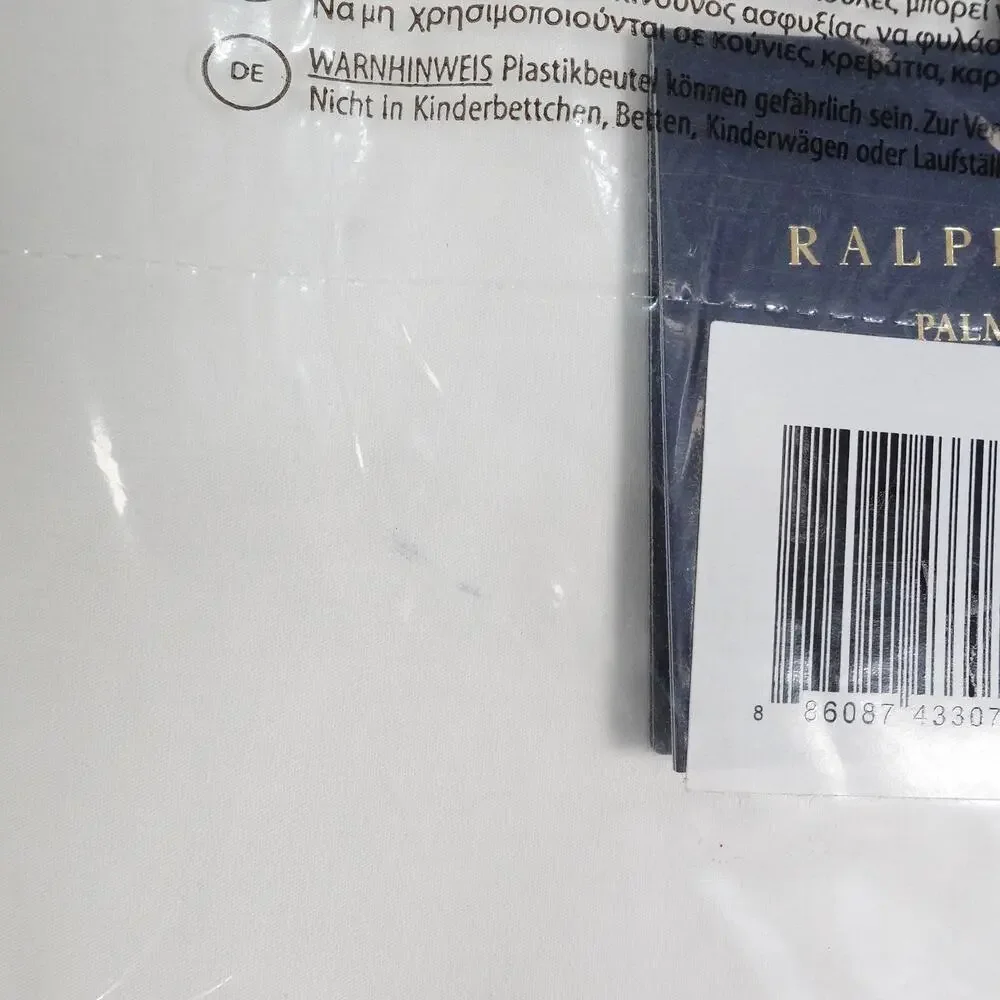 New Flawed Ralph Lauren Organic Cotton Percale Queen Flat Sheet White/Polo Navy